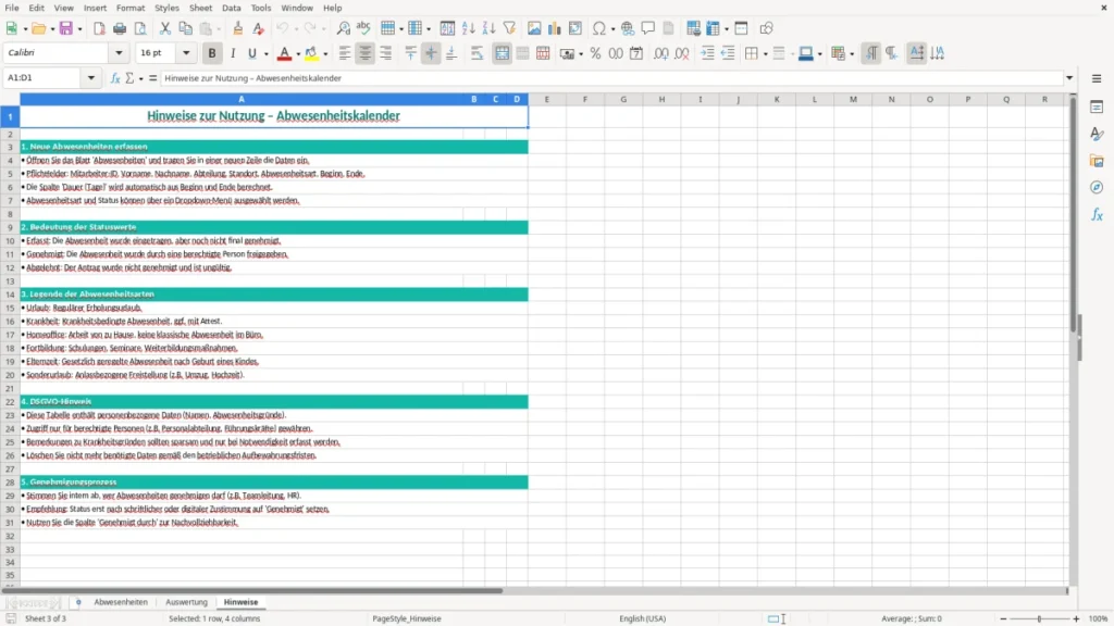 Hinweise – Abwesenheitskalender Excel Vorlage (2026)