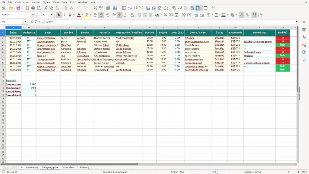 Belegungsplan – Belegungsplan Raum Excel Vorlage (2026)