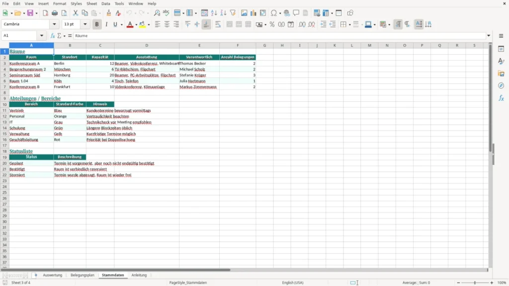 Stammdaten – Belegungsplan Raum Excel Vorlage (2026)