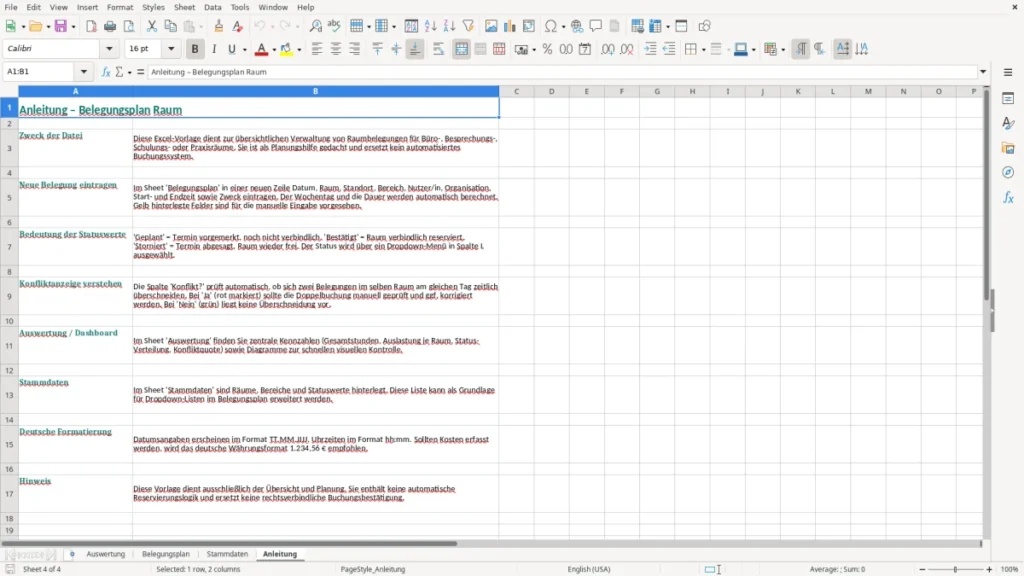 Anleitung – Belegungsplan Raum Excel Vorlage (2026)