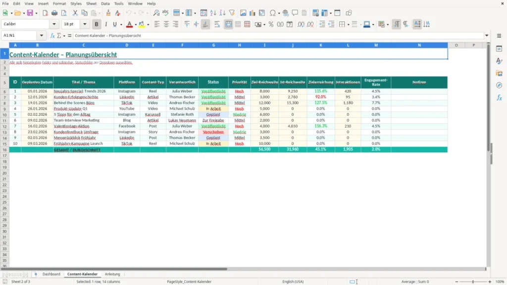 Content-Kalender – Content Kalender Excel – Kostenlose Vorlage (2026)