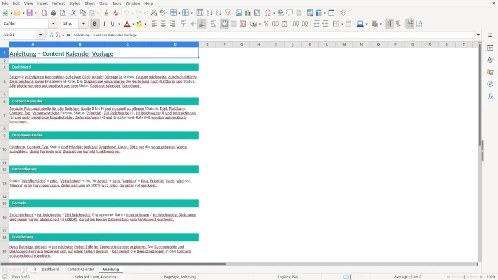 Anleitung – Content Kalender Excel – Kostenlose Vorlage (2026)