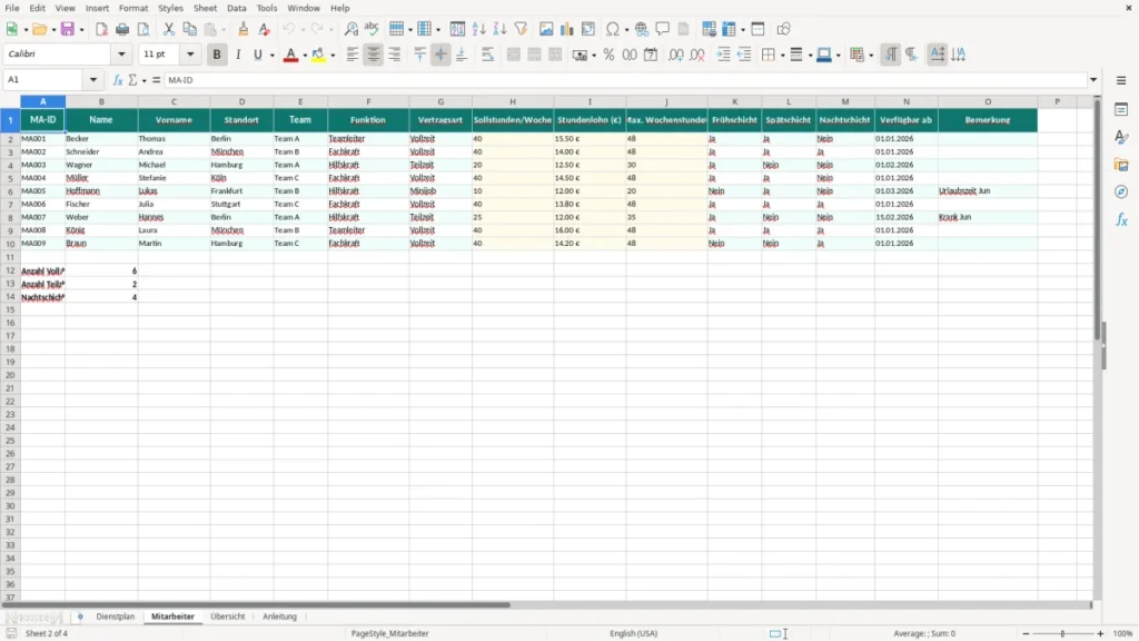 Mitarbeiter – Dienstplan Excel Vorlage Kostenlos (2026)