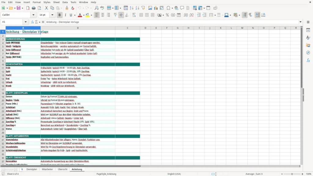 Anleitung – Dienstplan Excel Vorlage Kostenlos (2026)