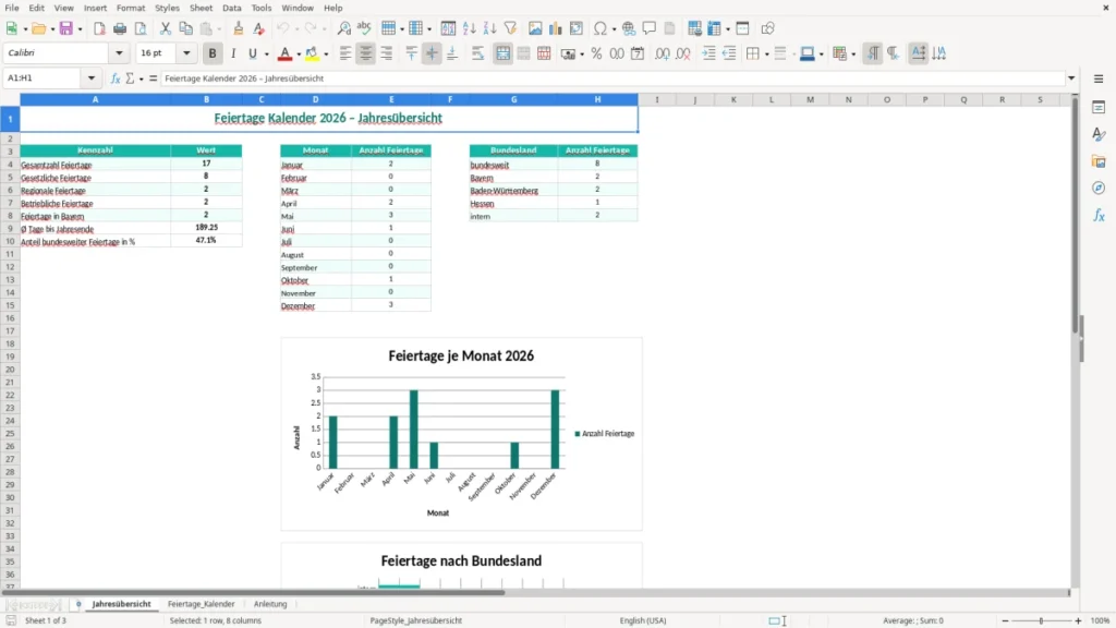 Jahresübersicht – Feiertage Kalender Excel – Vorlage (2026)