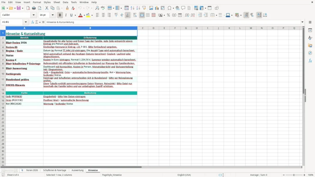 Hinweise – Ferienkalender Familie Excel Vorlage (2026)