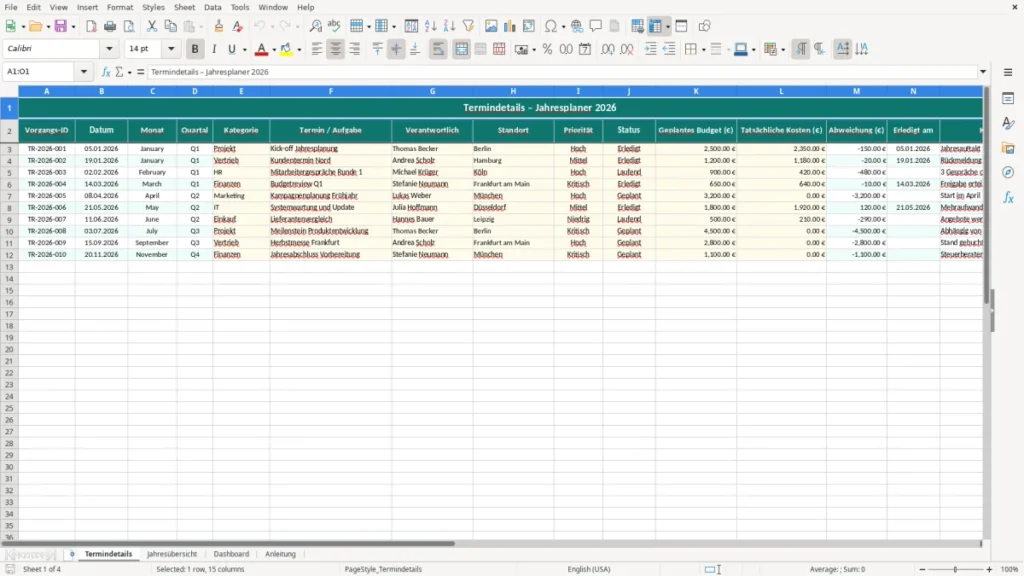 Termindetails – Jahresplaner Übersicht Excel Vorlage (2026)