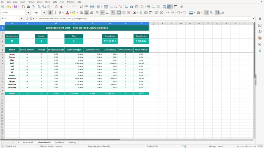 Jahresübersicht – Jahresplaner Übersicht Excel Vorlage (2026)
