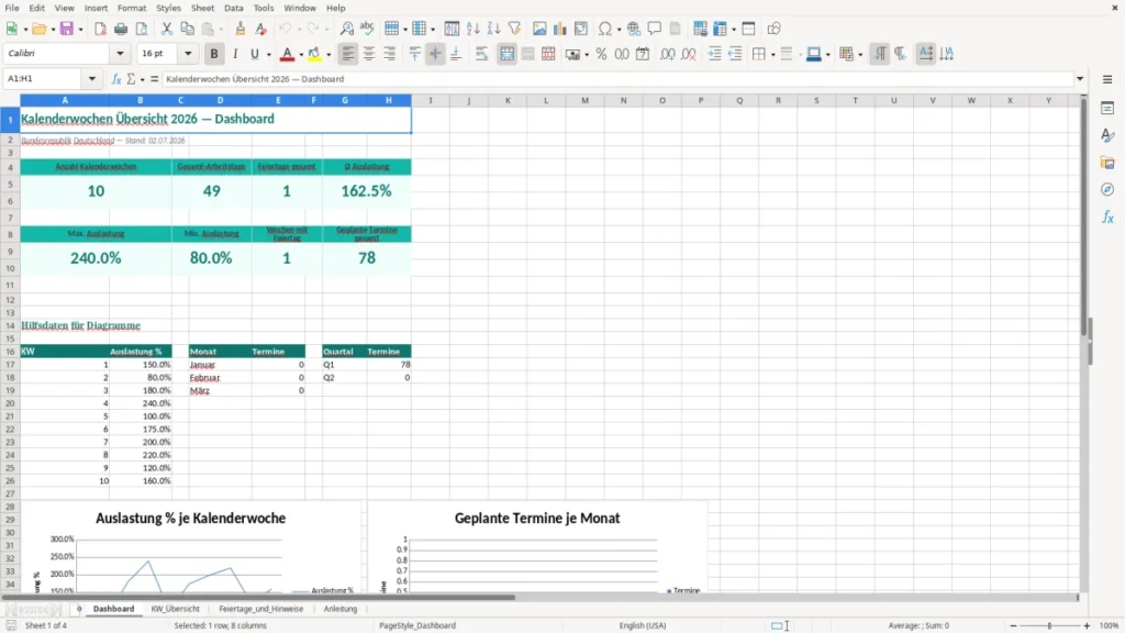 Dashboard – Kalenderwochen Übersicht Excel Vorlage (2026)