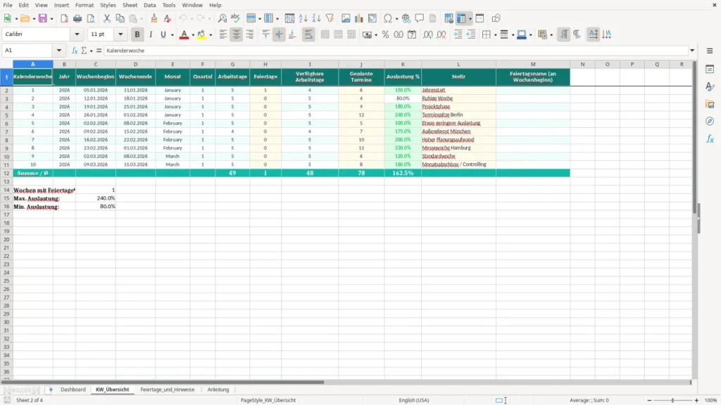 KW_Übersicht – Kalenderwochen Übersicht Excel Vorlage (2026)