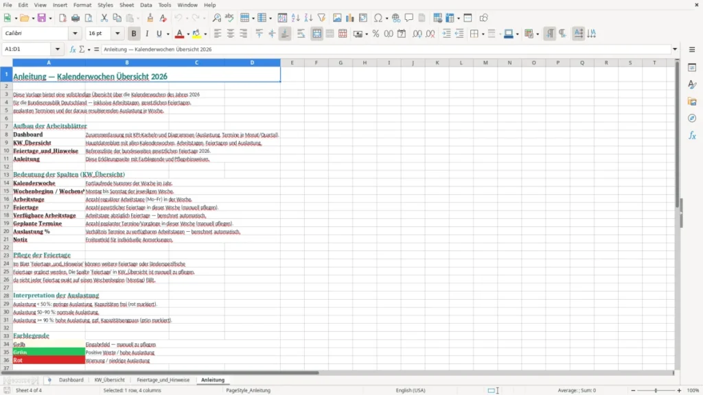 Anleitung – Kalenderwochen Übersicht Excel Vorlage (2026)