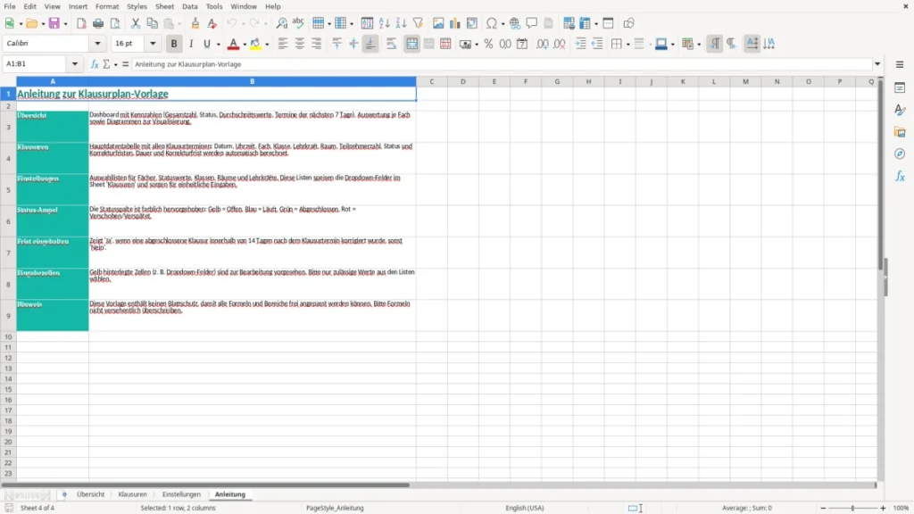 Anleitung – Klausurplan Excel Vorlage Kostenlos (2026)