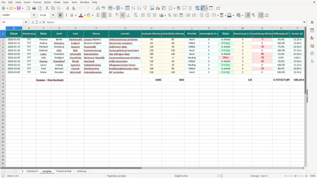 Lernplan – Lernplan Excel Vorlage (2026)