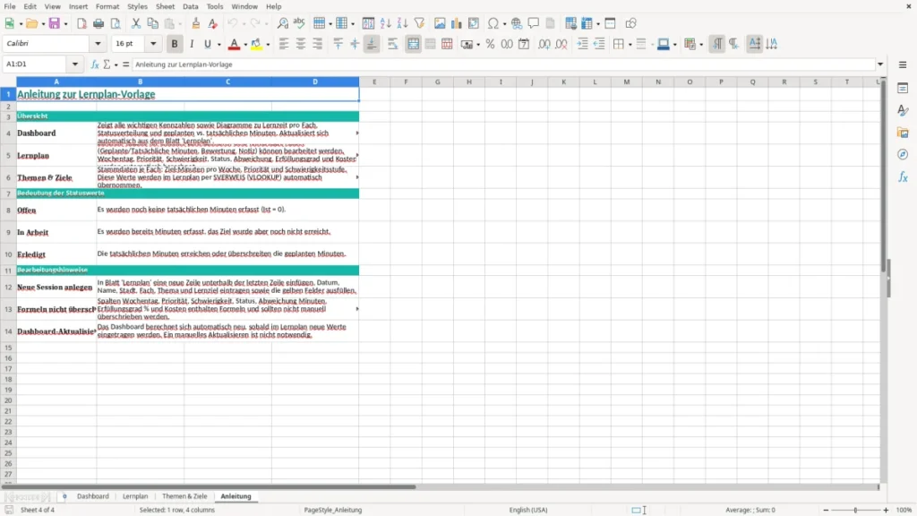 Anleitung – Lernplan Excel Vorlage (2026)