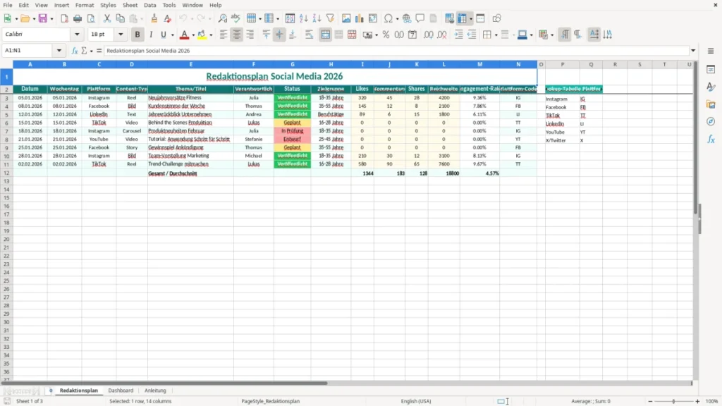 Redaktionsplan – Redaktionsplan Excel – Kostenlose Vorlage (2026)
