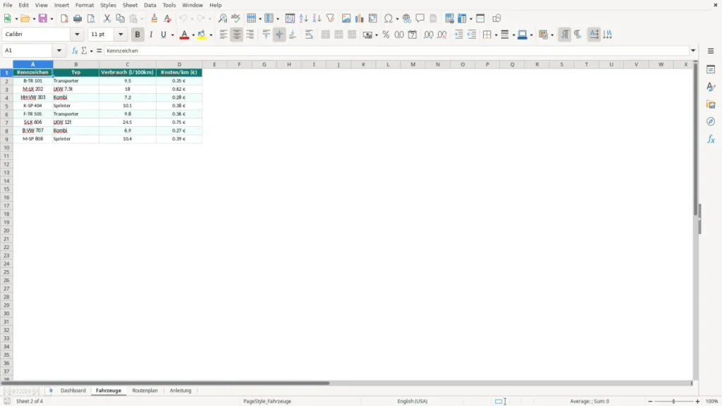 Fahrzeuge – Routenplanung Excel – Kostenlose Vorlage (2026)