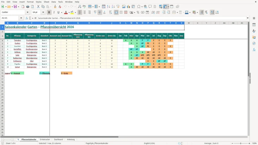 Pflanzenkalender – Saisonkalender Garten Excel – Kostenlose Vorlage (2026)