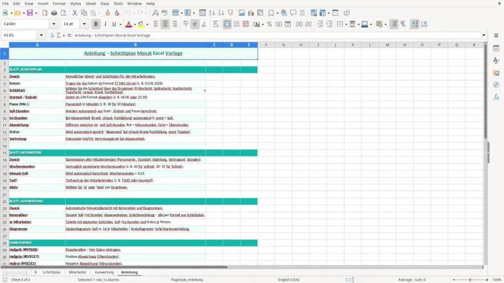 Anleitung – Schichtplan Excel Vorlage (2026)