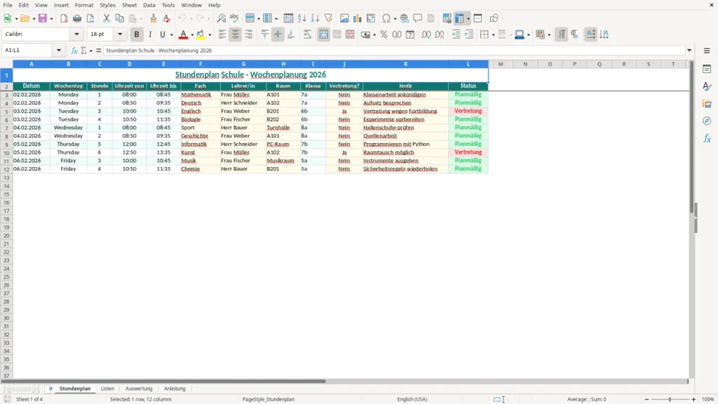 Stundenplan – Stundenplan Schule Excel Vorlage (2026)