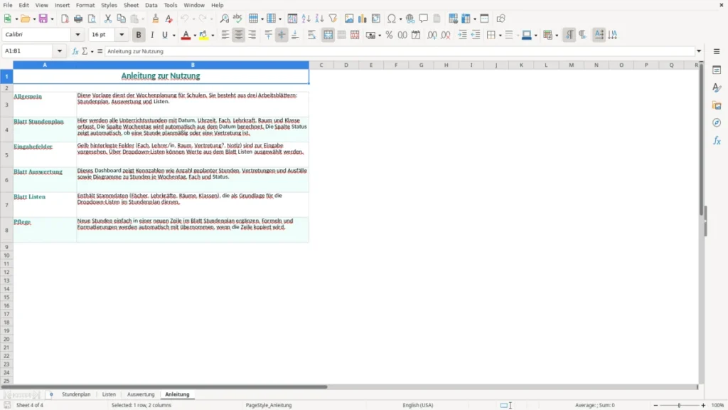 Anleitung – Stundenplan Schule Excel Vorlage (2026)