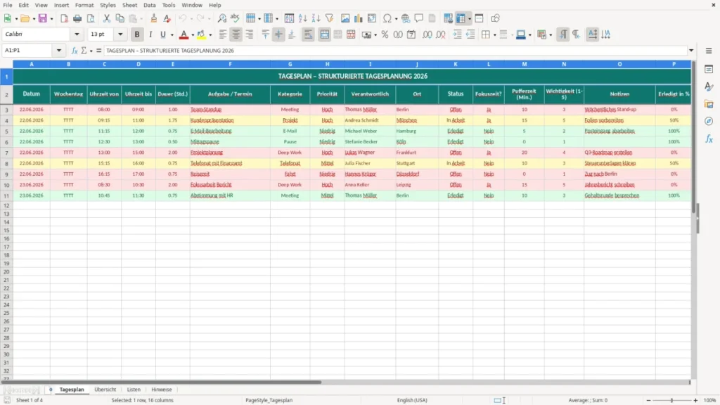 Tagesplan – Tagesplan Excel – Kostenlose Vorlage (2026)
