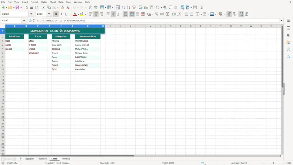 Listen – Tagesplan Excel – Kostenlose Vorlage (2026)