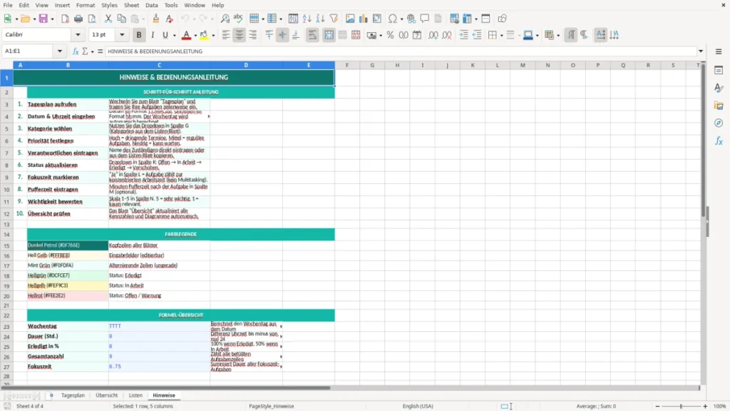 Hinweise – Tagesplan Excel – Kostenlose Vorlage (2026)
