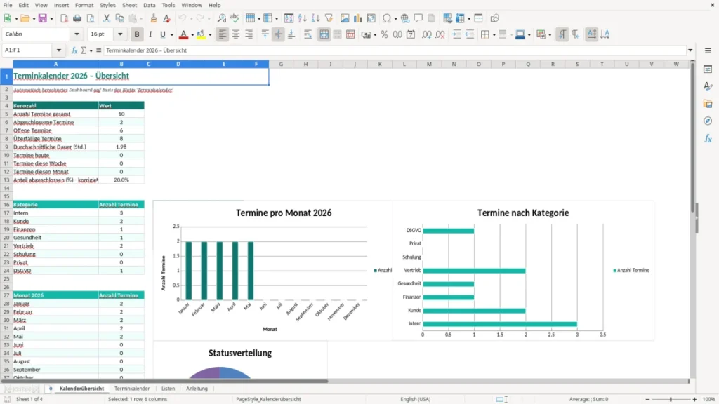 Kalenderübersicht – Terminkalender Excel Vorlage (2026)