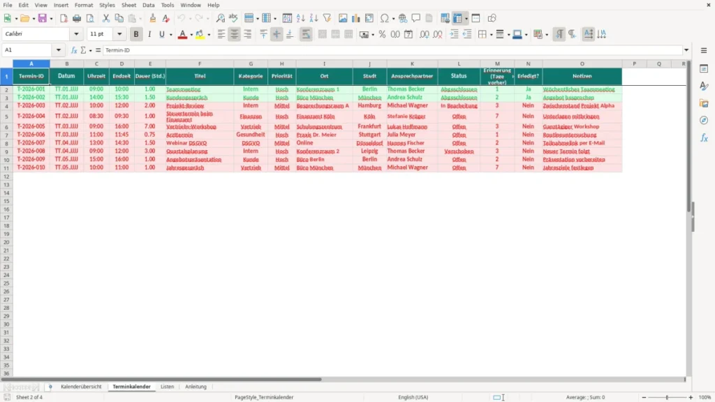 Terminkalender – Terminkalender Excel Vorlage (2026)