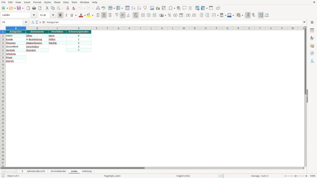 Listen – Terminkalender Excel Vorlage (2026)
