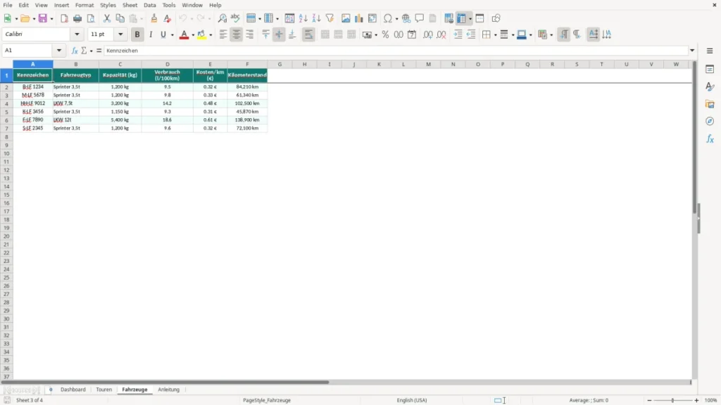 Fahrzeuge – Tourenplan Excel – Kostenlose Vorlage (2026)