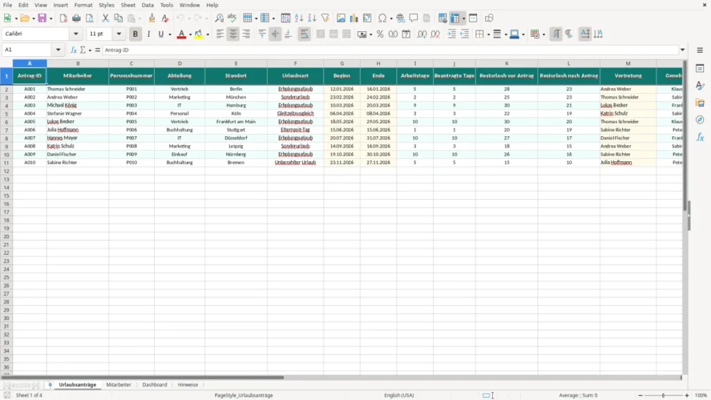 Urlaubsanträge – Urlaubsantrag Erfassen Excel Vorlage (2026)