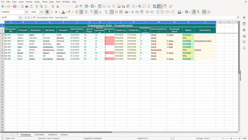 Urlaubsplan – Urlaubsplaner Excel Vorlage Kostenlos (2026)