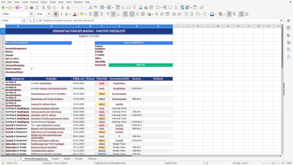Veranstaltungsplanung – Veranstaltung Planen Checkliste Excel – Vorlage