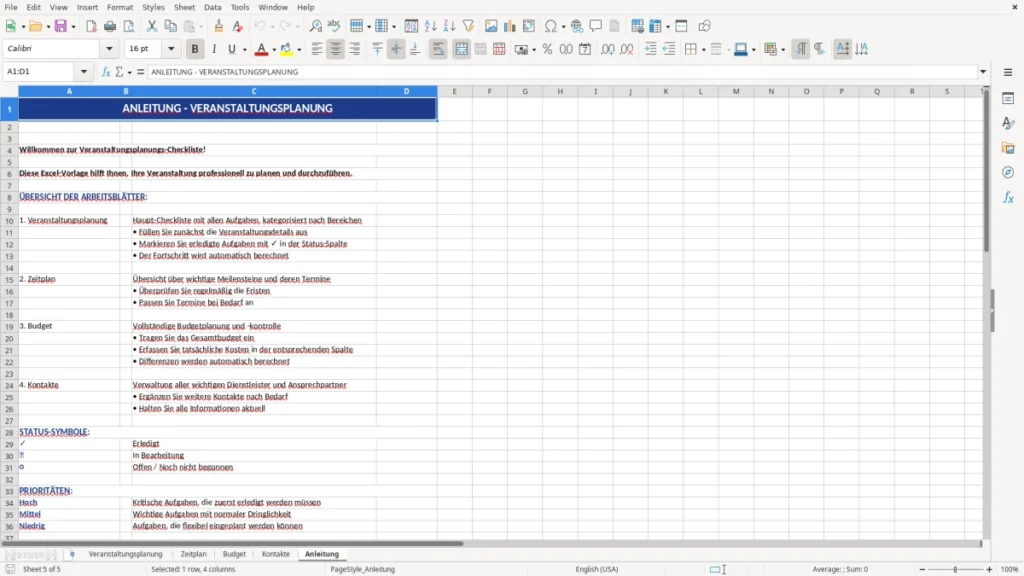 Anleitung – Veranstaltung Planen Checkliste Excel – Vorlage