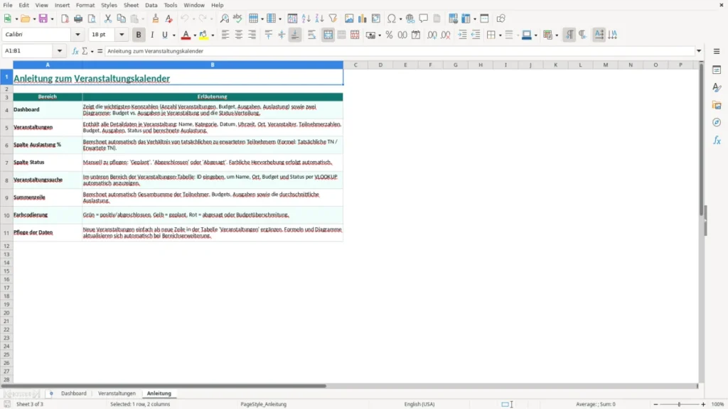 Anleitung – Veranstaltungskalender Excel – Kostenlose Vorlage (2026)