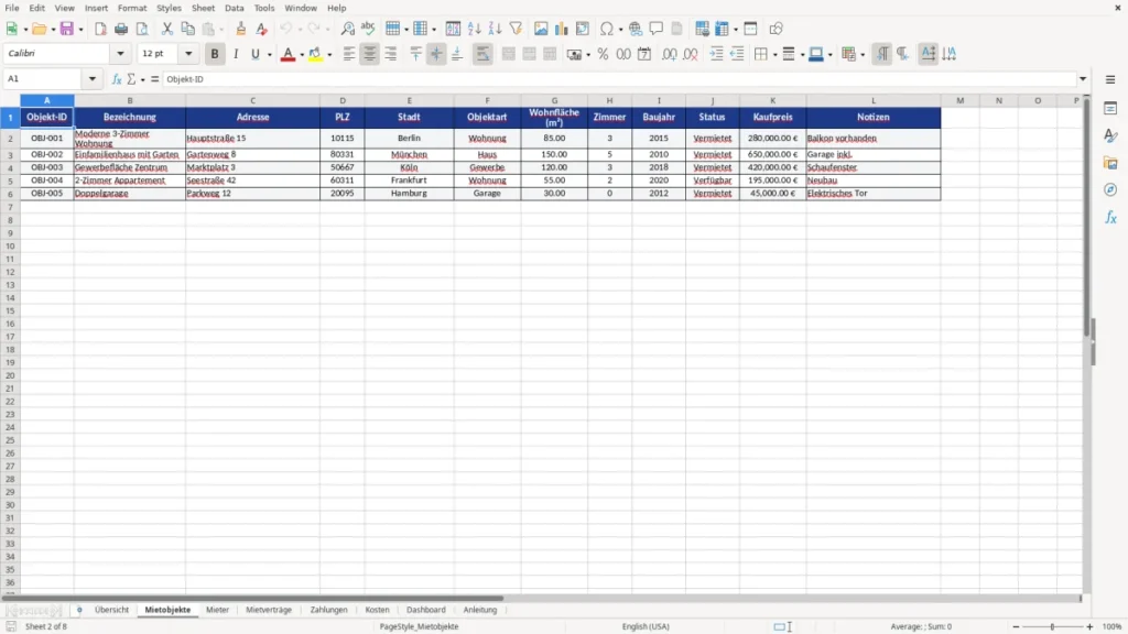 Mietobjekte – Vermietung Excel Vorlage – Mietverwaltung leicht