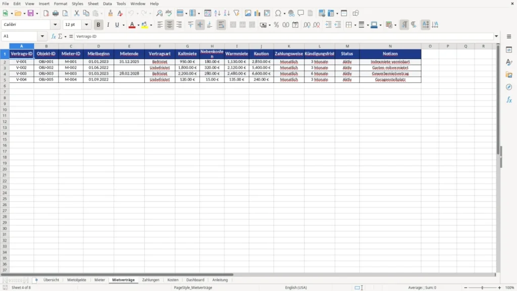Mietverträge – Vermietung Excel Vorlage – Mietverwaltung leicht