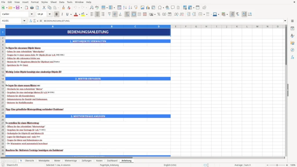 Anleitung – Vermietung Excel Vorlage – Mietverwaltung leicht