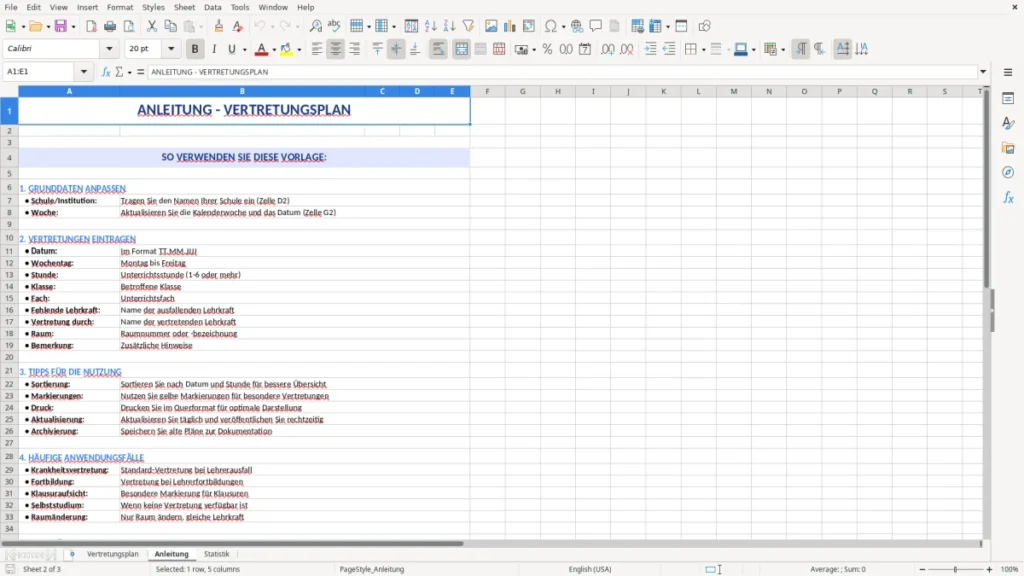 Anleitung – Vertretungsplan Vorlage – Professionell in Excel