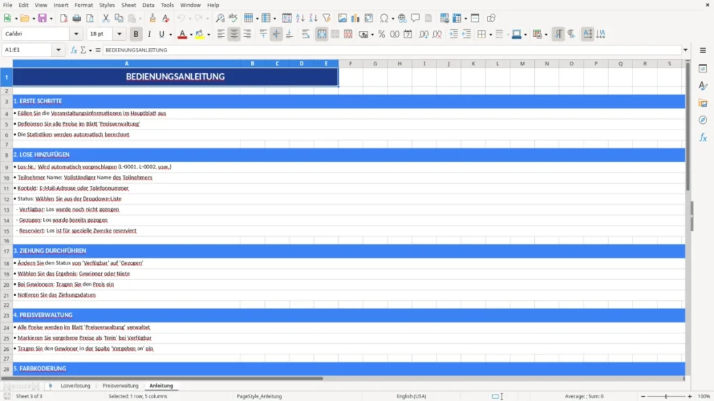 Anleitung – Vorlage Lose Excel: Tombola & Verlosung planen