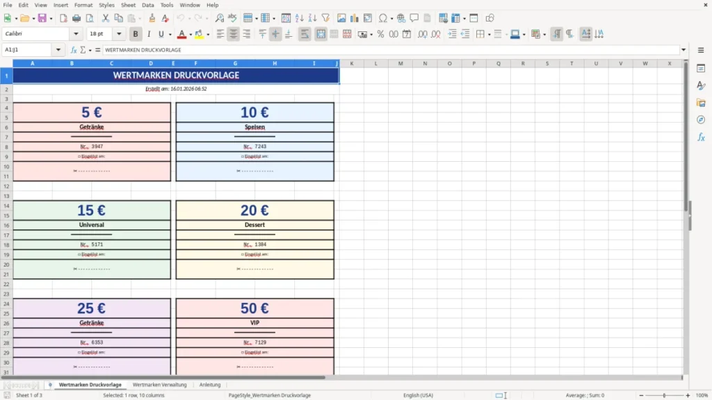 Wertmarken Druckvorlage – Wertmarken selber drucken – Excel Vorlage (A4)