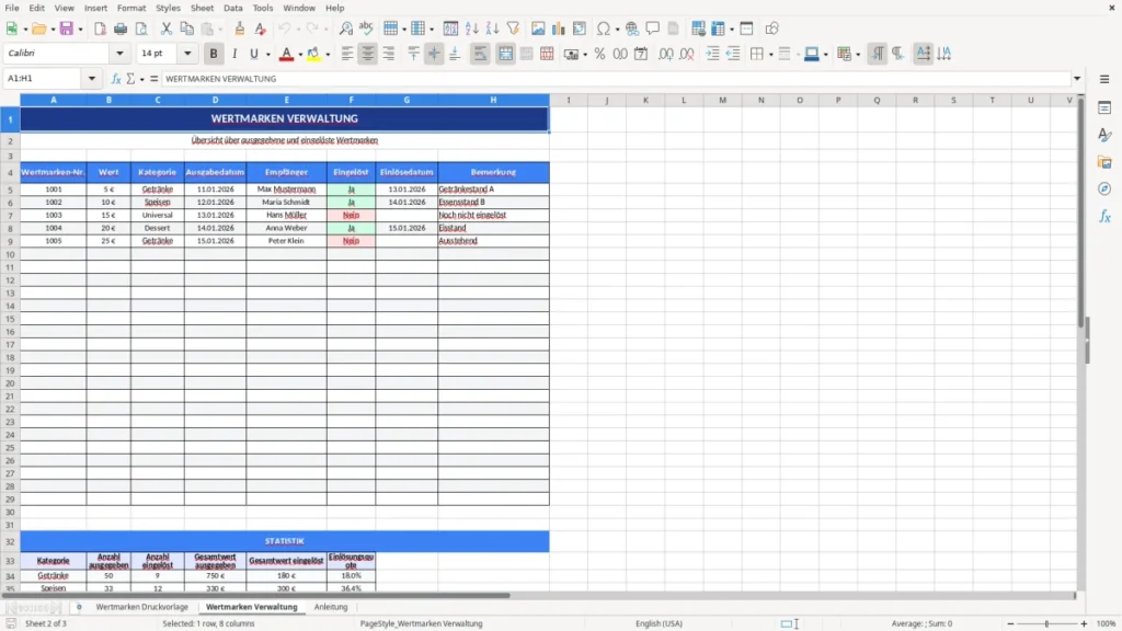 Wertmarken Verwaltung – Wertmarken selber drucken – Excel Vorlage (A4)