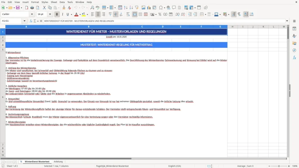 Winterdienst Mustertext – Winterdienst Für Mieter Mustertext – Excel Vorlage