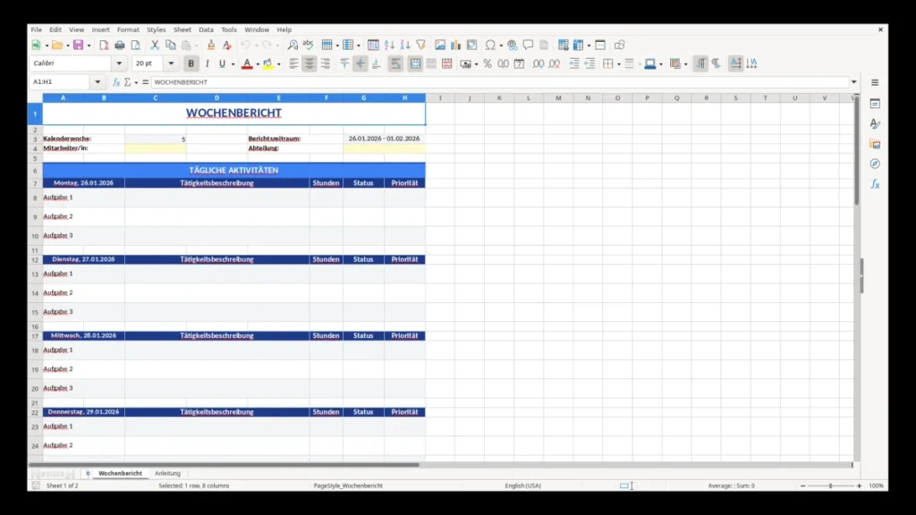 Wochenbericht – Wochenbericht Vorlage Excel – klar, schnell, professionell