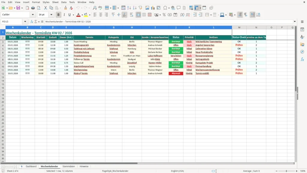 Wochenkalender – Wochenkalender Termine Excel Vorlage (2026)