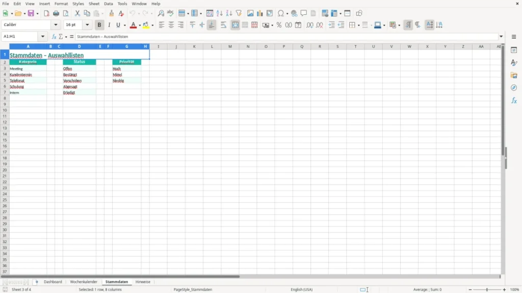 Stammdaten – Wochenkalender Termine Excel Vorlage (2026)