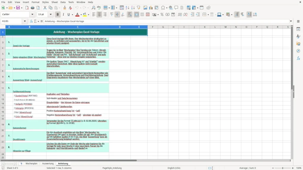 Anleitung – Wochenplan Excel Vorlage Kostenlos (2026)