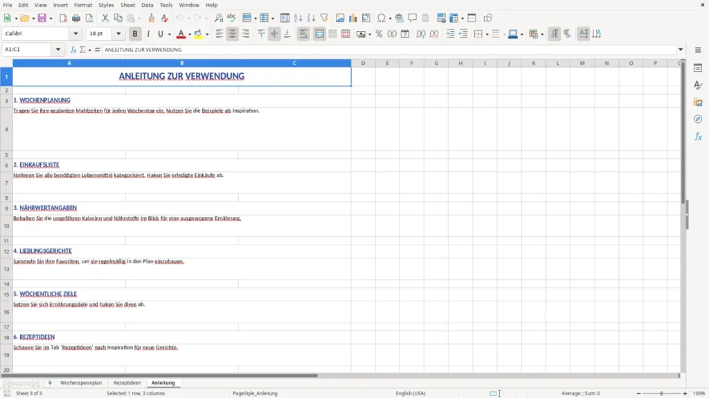 Anleitung – Wochenspeiseplan Vorlage Word – gratis & editierbar