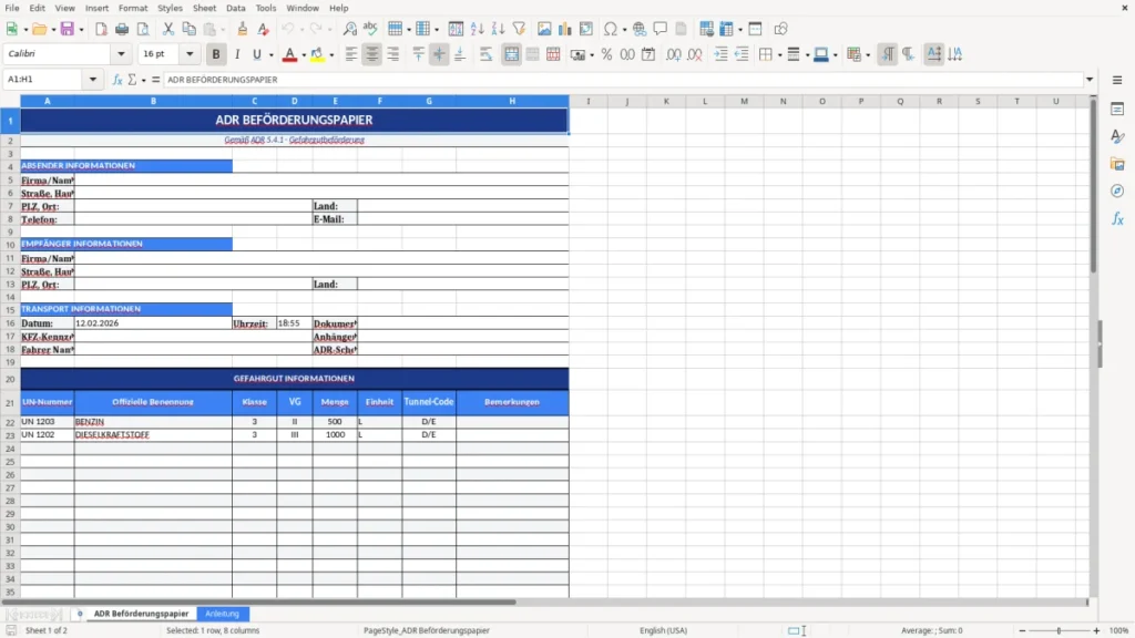ADR Beförderungspapier – ADR Beförderungspapier Vorlage Excel – rechtssicher & schnell